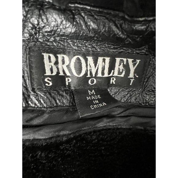 Bromley Sport men's 100% leather coat black full zip up sherpa lined size M - Picture 6 of 14